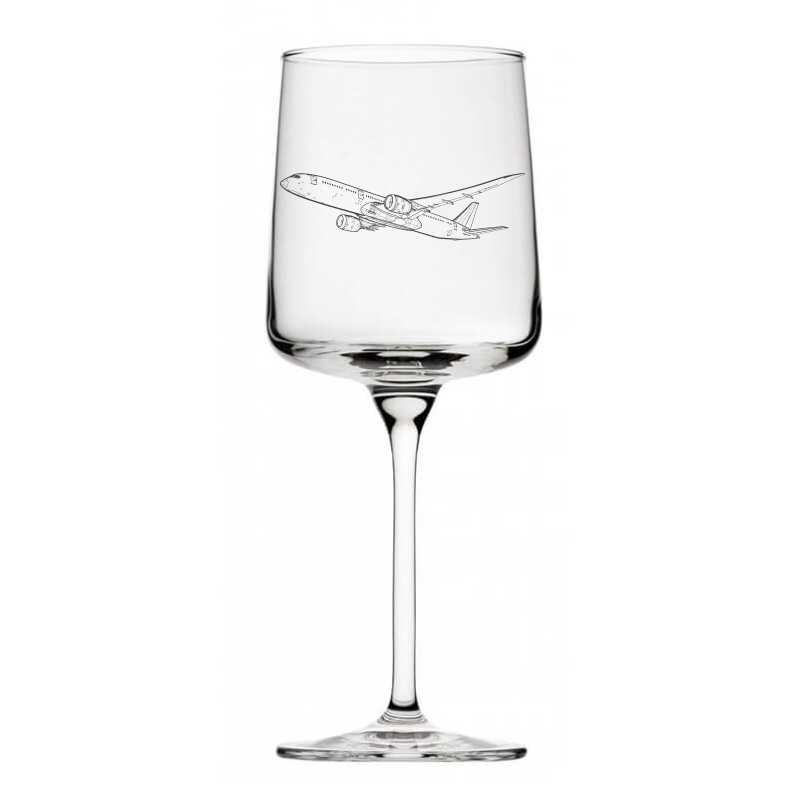 boeing 787 dreamliner aircraft wine glass digital engraving mockup / engraving preview