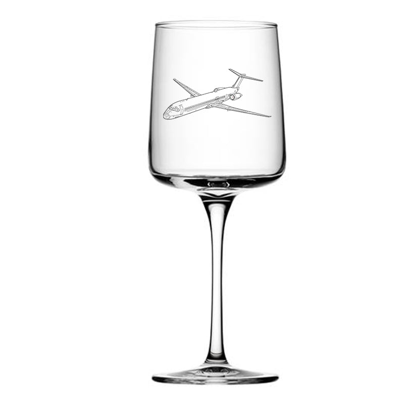mcdonnell douglas md80 aircraft wine glass digital engraving mockup / engraving preview