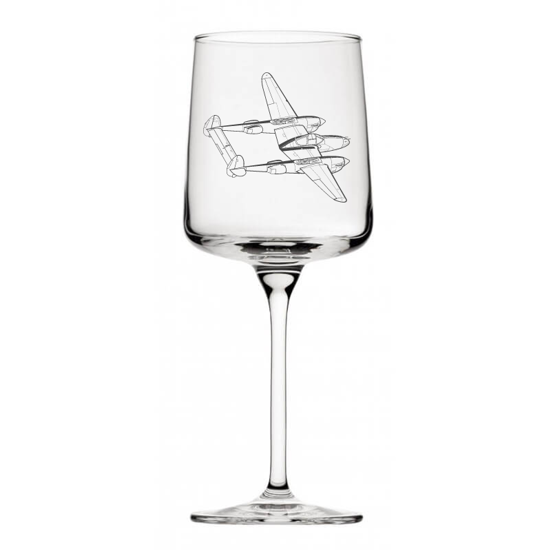 p38 lightning aircraft wine glass digital engraving mockup / engraving preview