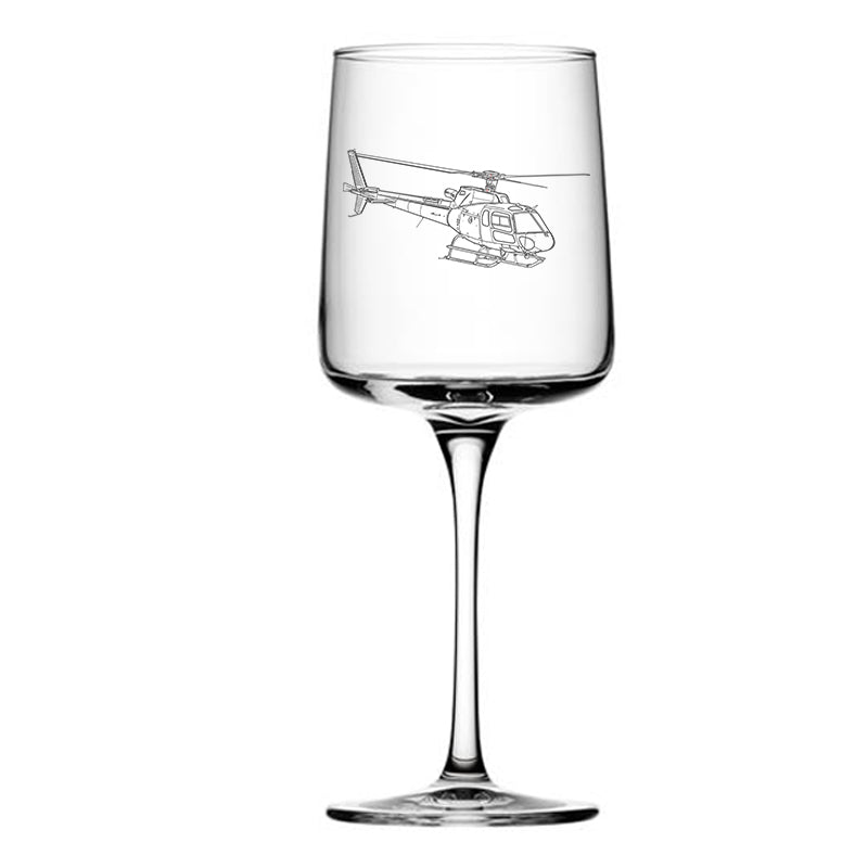 eurocopter as350 helicopter wine glass digital engraving mockup / engraving preview