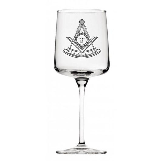 masonic logo with face wine glass digital engraving mockup / engraving preview