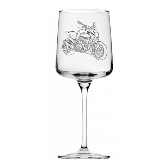 ducati diavel motorcycle wine glass digital engraving mockup / engraving preview