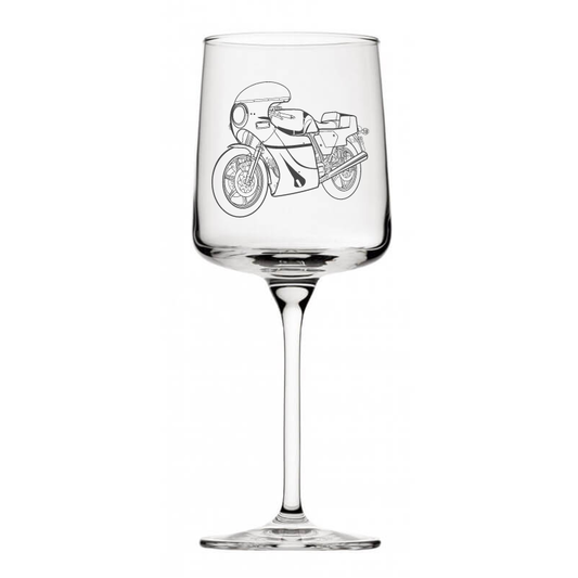 duc mike hailwood motorcycle wine glass digital engraving mockup / engraving preview