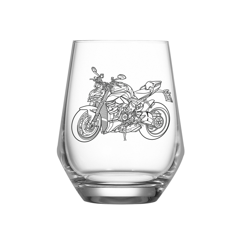 street fighter motorcycle wine glass digital engraving mockup / engraving preview