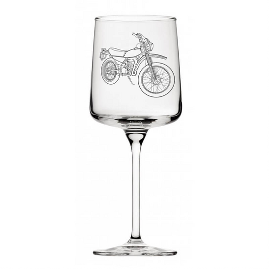 yam dt125 motorcycle wine glass digital engraving mockup / engraving preview