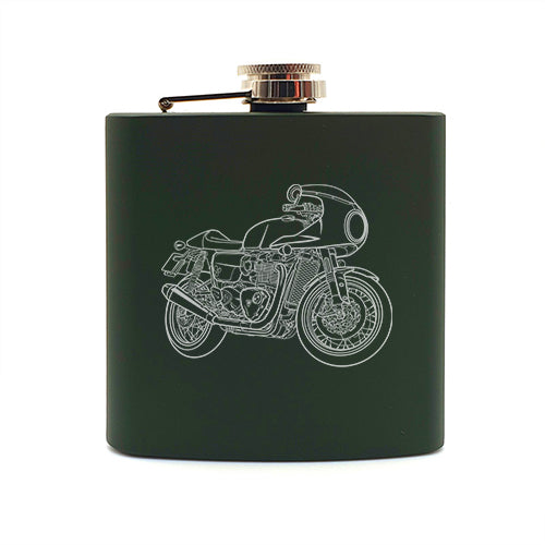 thruxton rs motorcycle hip flask digital engraving mockup / engraving preview