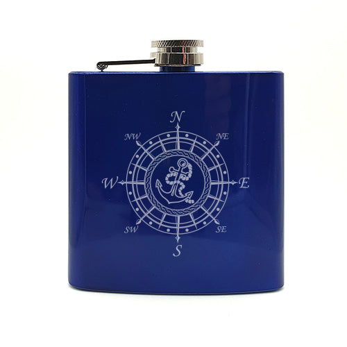 anor compass nautical hip flask digital engraving mockup / engraving preview