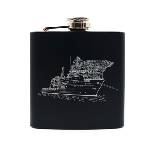 deep sea resear nautical hip flask digital engraving mockup / engraving preview