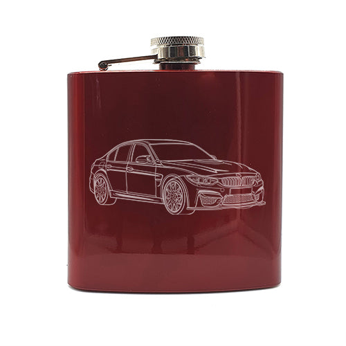 bm f80 m3 car hip flask digital engraving mockup / engraving preview