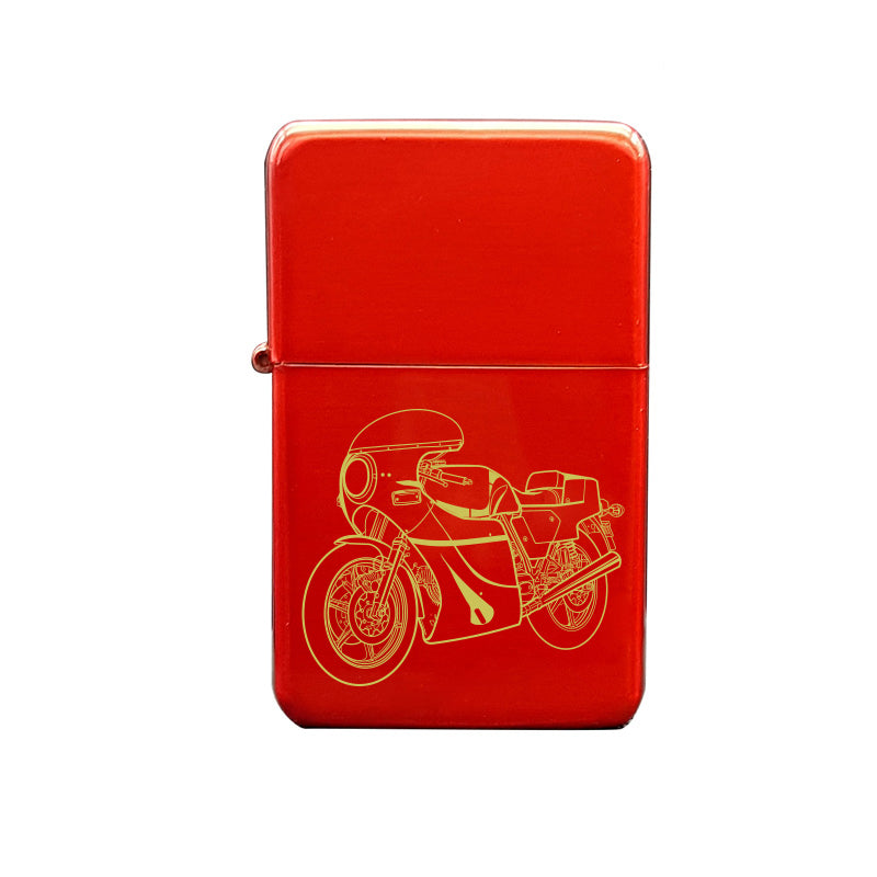 mike hailwood duc motorcycle ciggarette lighter digital engraving mockup / engraving preview