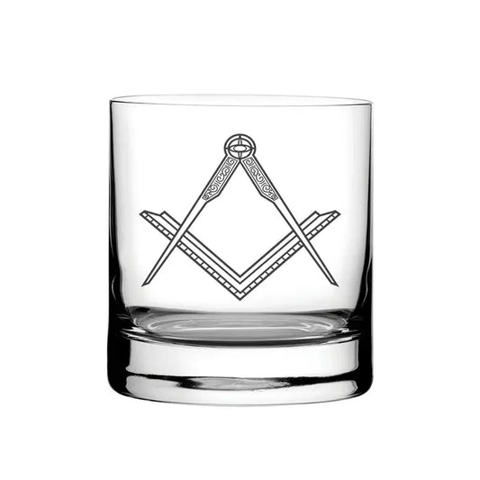 Masonic Compass & Set Square glass tumbler – digital engraving mockup / engraving preview