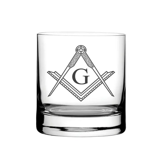 Masonic compass and set square images with centre G on glass tumbler – digital engraving mockup / engraving preview