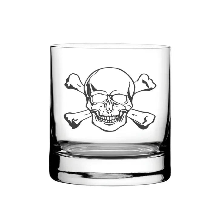 Skull & Crossbones glass tumbler – digital engraving mockup / engraving preview