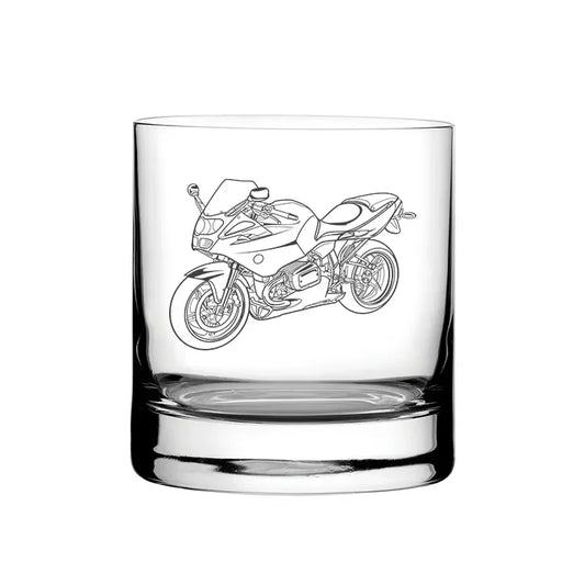 BM R1100 Motorcycle glass tumbler – digital engraving mockup / engraving preview
