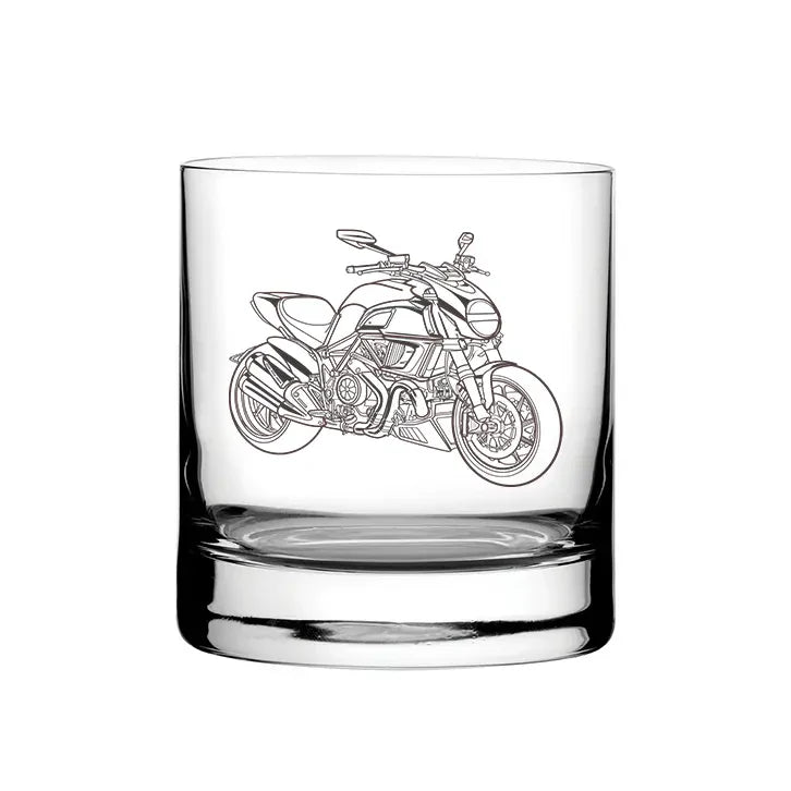 Duc Diavel Motorcycle glass tumbler – digital engraving mockup / engraving preview