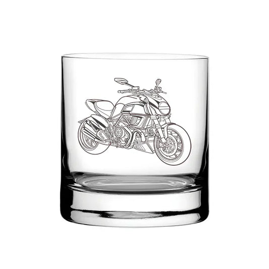 Duc Diavel Motorcycle glass tumbler – digital engraving mockup / engraving preview