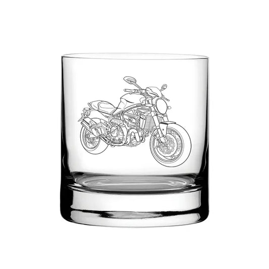 Duc Monster Motorcycle glass tumbler – digital engraving mockup / engraving preview