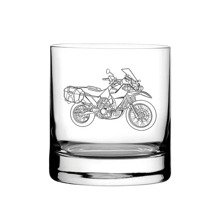 Kawa KLR650 Motorcycle glass tumbler – digital engraving mockup / engraving preview