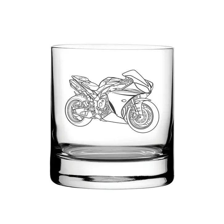 Yam R1 Motorcycle glass tumbler – digital engraving mockup / engraving preview