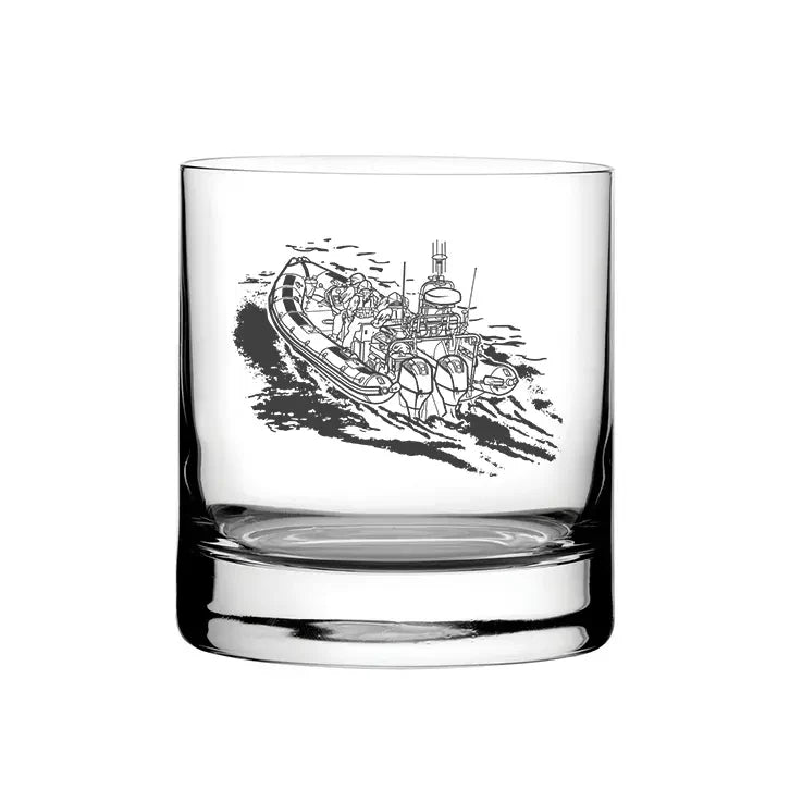 RNLI Inshore Lifeboat glass tumbler – digital engraving mockup / engraving preview