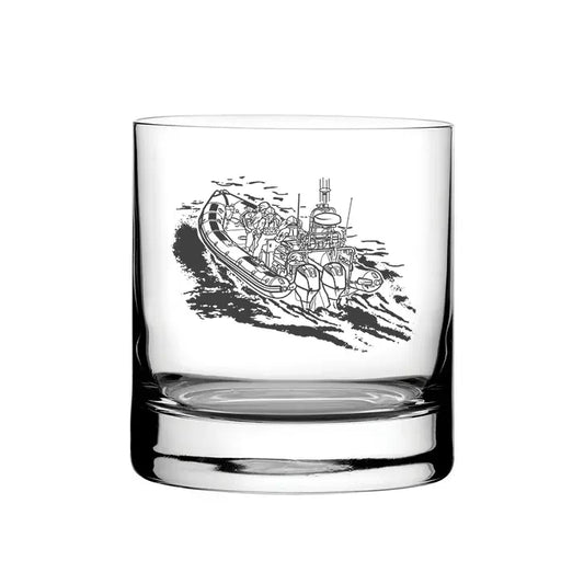 RNLI Inshore Lifeboat glass tumbler – digital engraving mockup / engraving preview