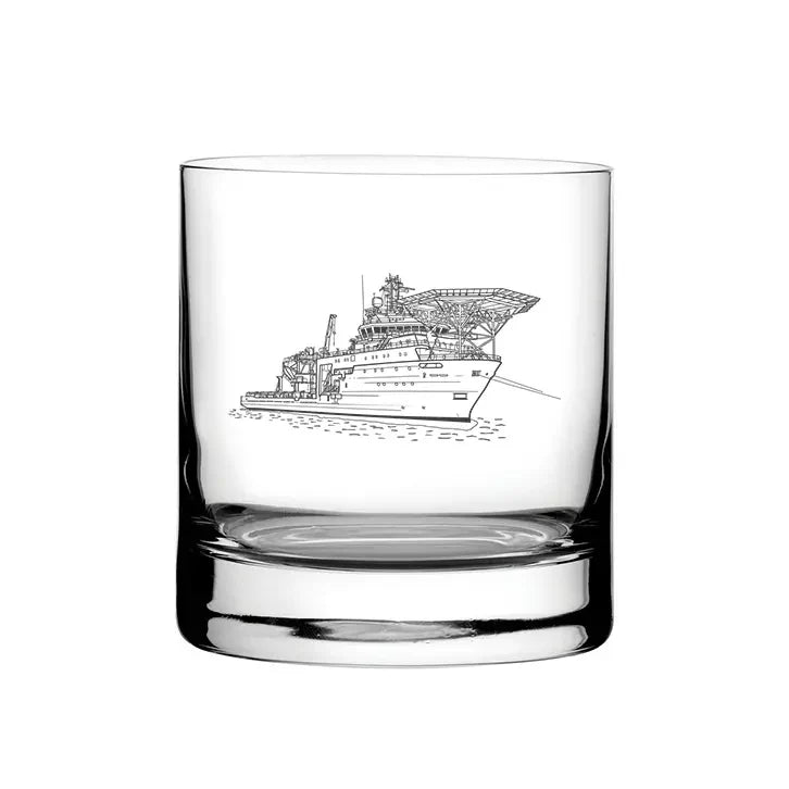 Deep Sea Research Ship glass tumbler – digital engraving mockup / engraving preview