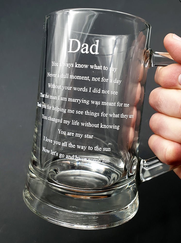 Personalised Everyday Glass Beer Tankard Stein - 1 Pint - Giftware Engraved
