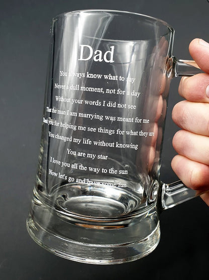 Personalised Everyday Glass Beer Tankard Stein - 1 Pint - Giftware Engraved