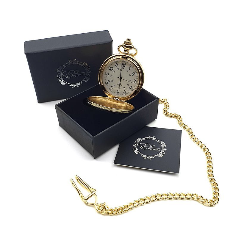 Personalised Gold Plated Quartz Pocket Watch - Arabic Numerals - Giftware Engraved
