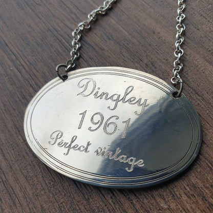 Personalised Handmade Oval Pewter Decanter Wine Bottle Label Tag - Giftware Engraved