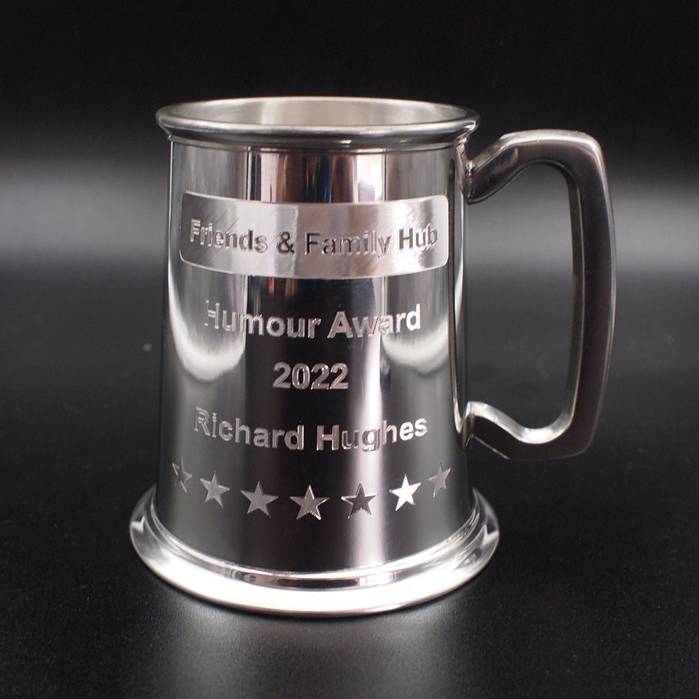 Personalised Plain Pewter C Handle Tankard - Giftware Engraved