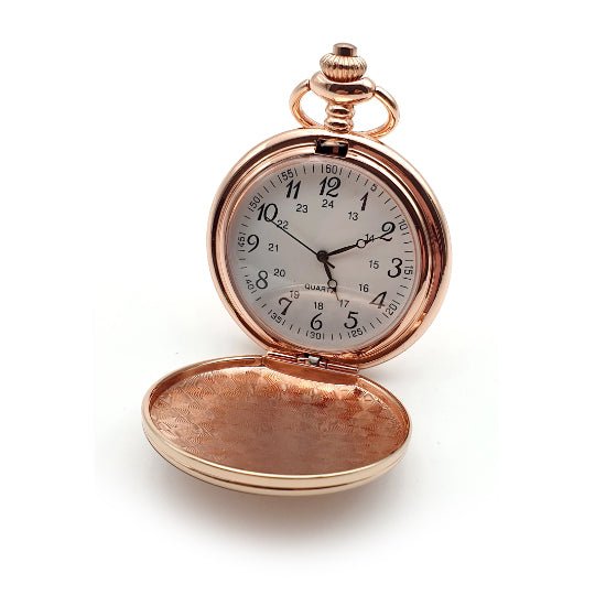 Personalised Rose Gold Quartz Pocket Watch - Arabic Numerals - Giftware Engraved