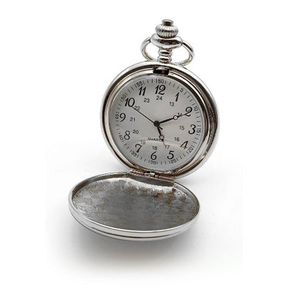 Personalised Silver Quartz Pocket Watch - Arabic Numerals - Giftware Engraved