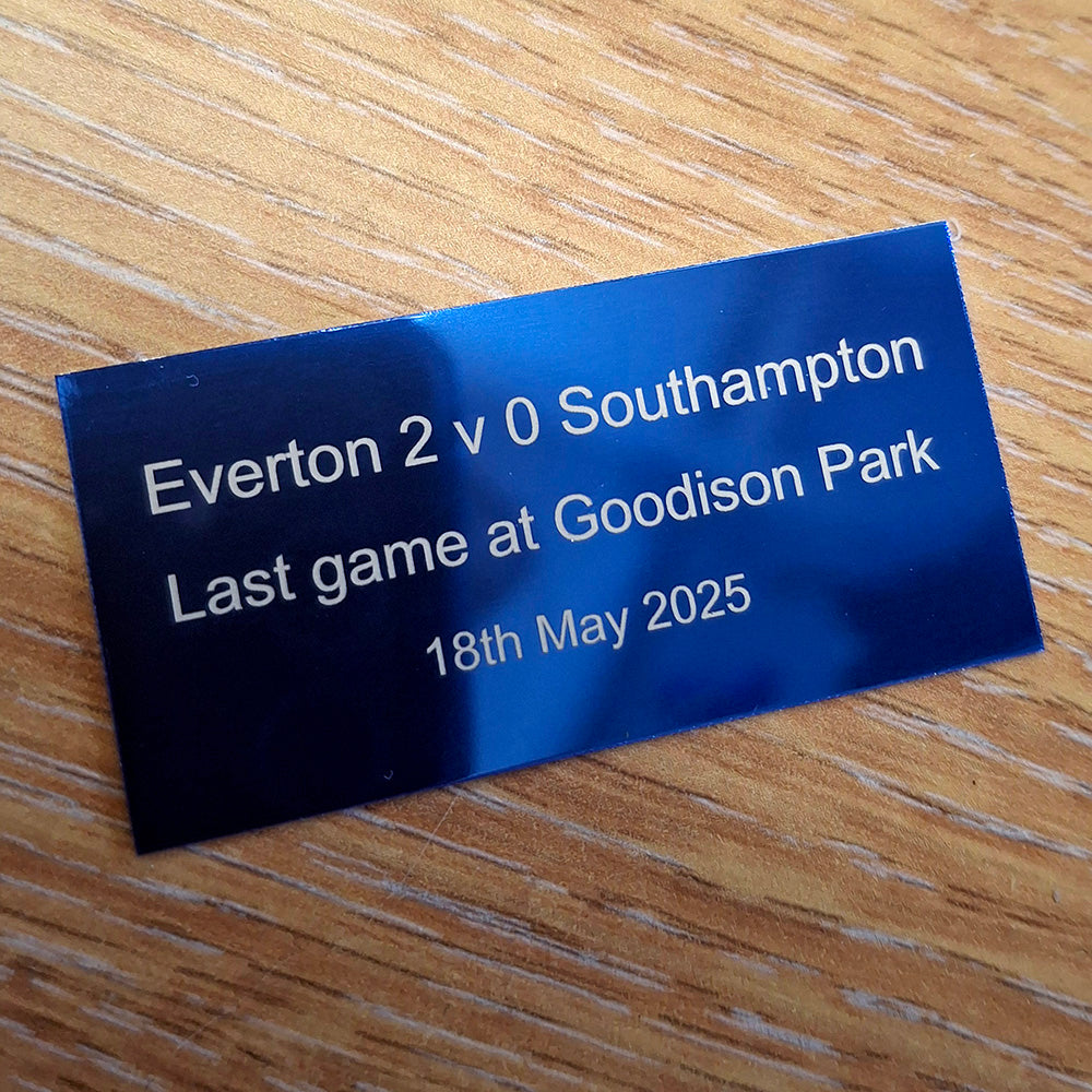 Blue square corner plaque engraved with football personalisation