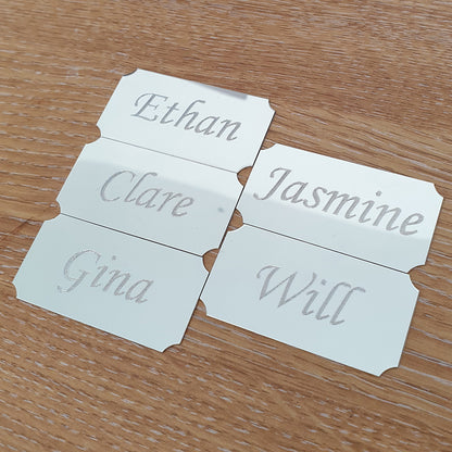 Set of 5 plaques each with a different name engraved in Monotype Corsiva font