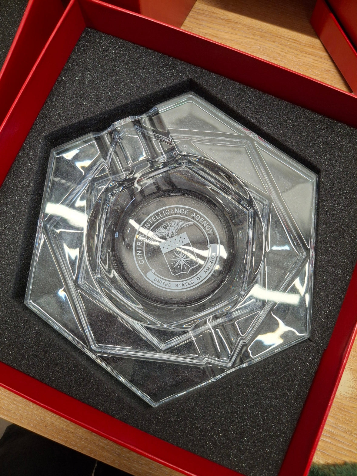 Hexagonal Cigar Holder with CIA Logo engraved for a TV Series