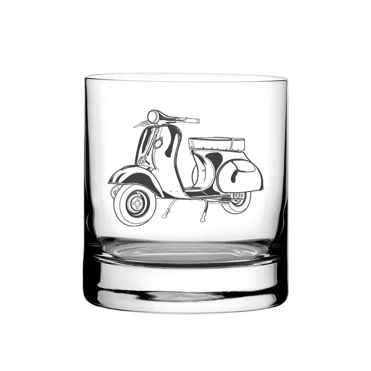 Vespa Scooter glass tumbler – digital engraving mockup / engraving preview