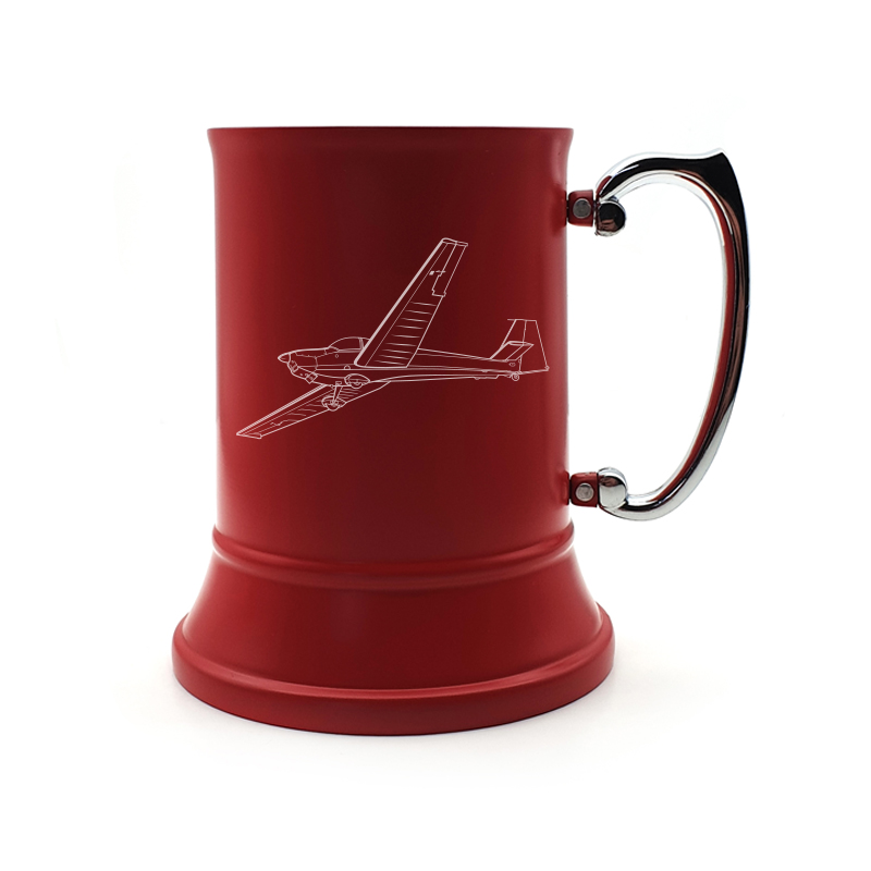SF25C Falke Motorglider aircraft steel tankard digital engraving mockup / engraving preview