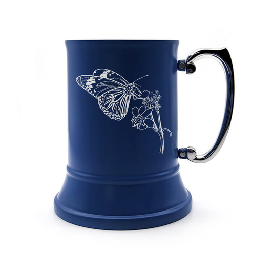 Butterfly animal steel tankard digital engraving mockup / engraving preview
