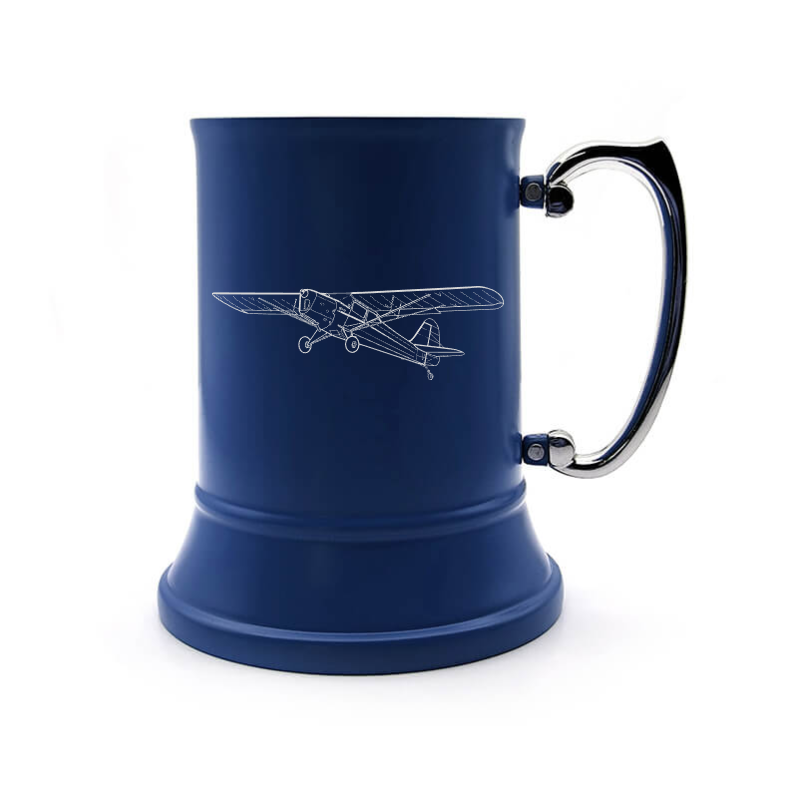 auster j series aircraft steel tankard mug digital engraving mockup / engraving preview