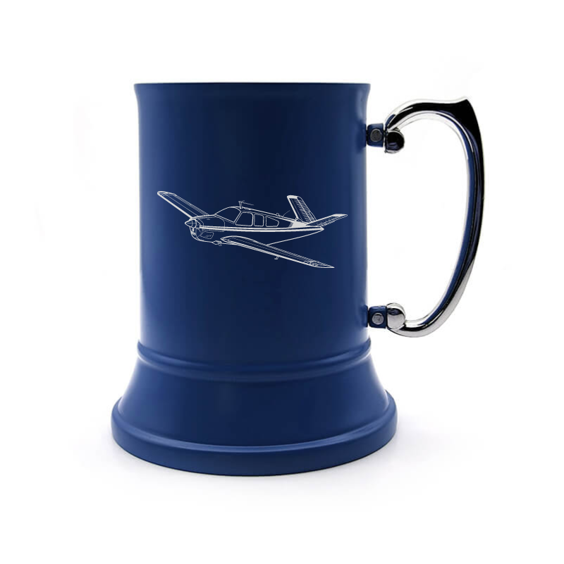 beechcraft bonanza aircraft steel tankard mug digital engraving mockup / engraving preview
