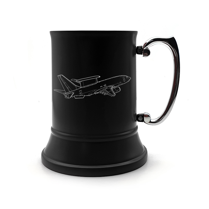 boeing e7 wedgetail aircraft steel tankard mug digital engraving mockup / engraving preview