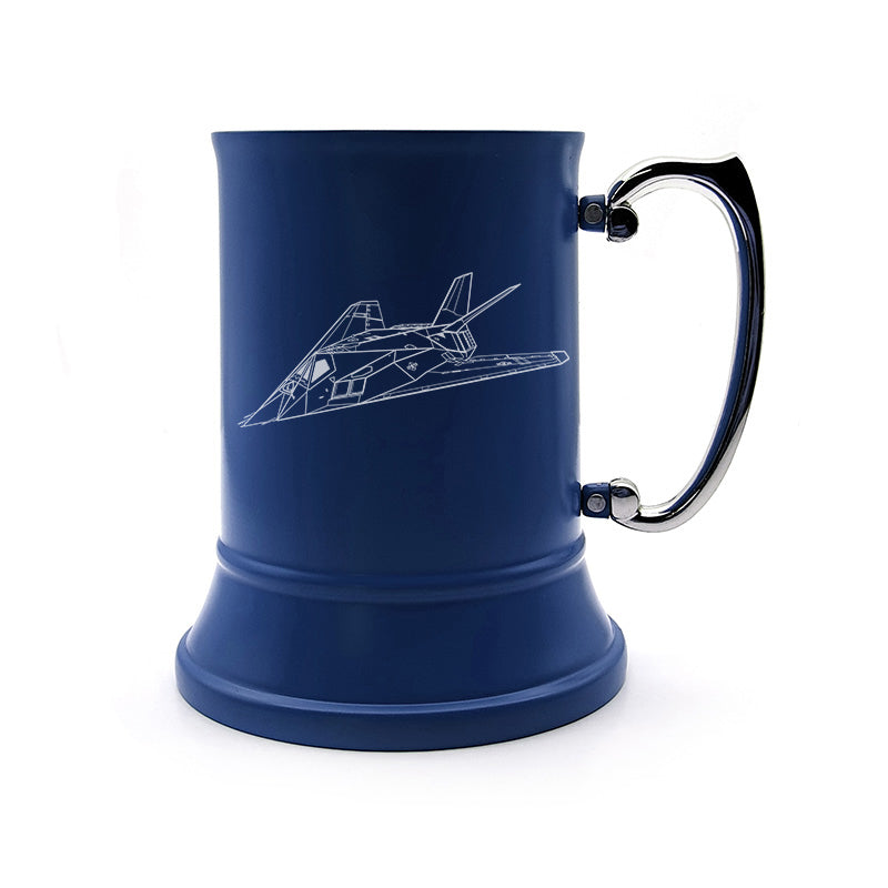 f117 nighthawk aircraft steel tankard digital engraving mockup / engraving preview