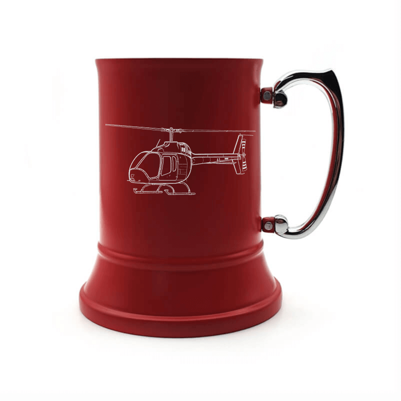 bell 505 jet ranger helicopter steel tankard mug digital engraving mockup / engraving preview