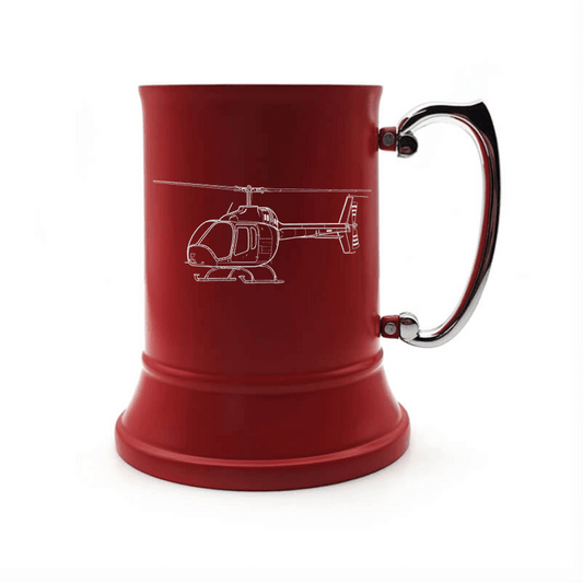 bell 505 jet ranger helicopter steel tankard mug digital engraving mockup / engraving preview
