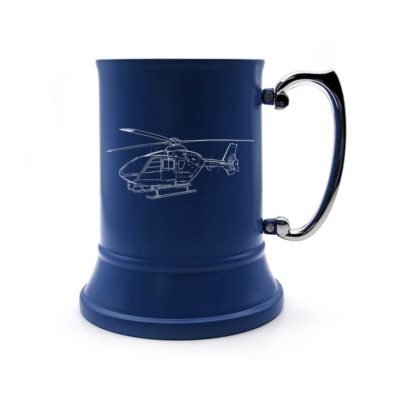 ec135 eurocopter police helicopter steel tankard mug digital engraving mockup / engraving preview