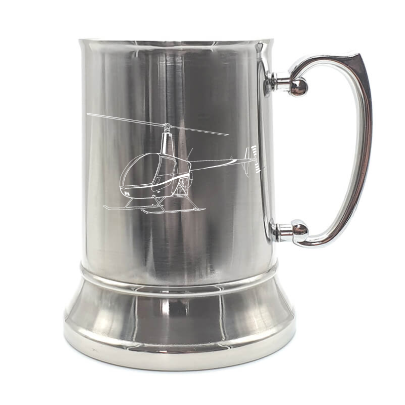robinson r22 helicopter steel tankard mug digital engraving mockup / engraving preview
