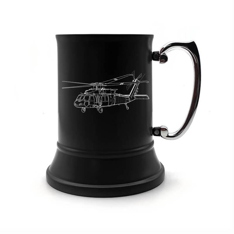 uh60 blackhawk helicopter steel tankard mug digital engraving mockup / engraving preview
