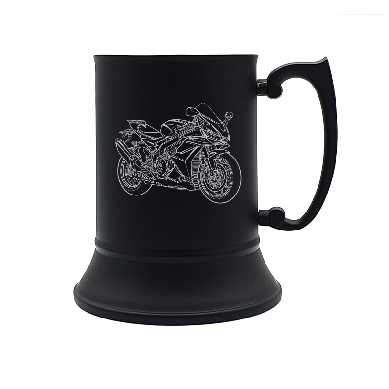 apri mille motorcycle steel tankard mug digital engraving mockup / engraving preview