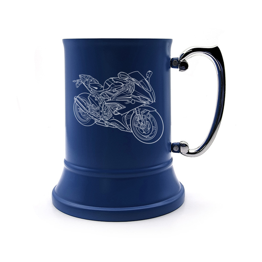 bm s1000rr motorcycle steel tankard mug digital engraving mockup / engraving preview